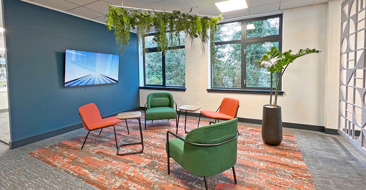 Office breakout Biophilics and TV Installation