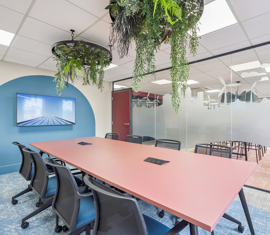 Office meeting room with biophilic lighting feature