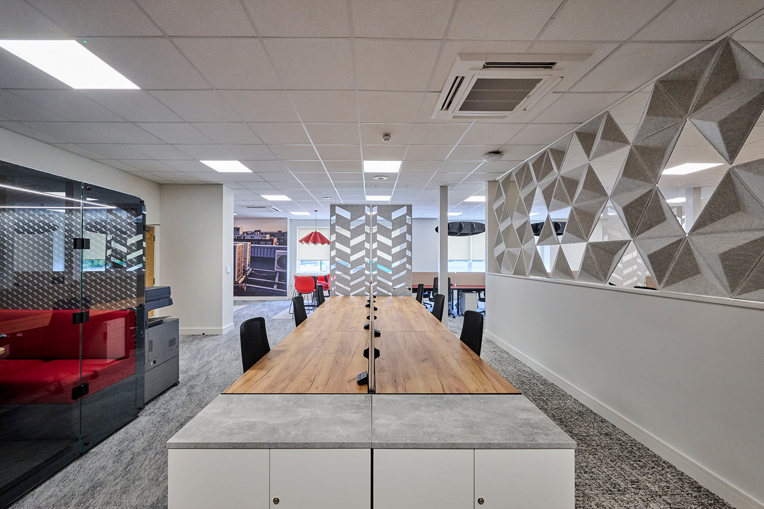 Agile workspace with natural wood finishes at DiversiTech International’s Nottingham headquarters