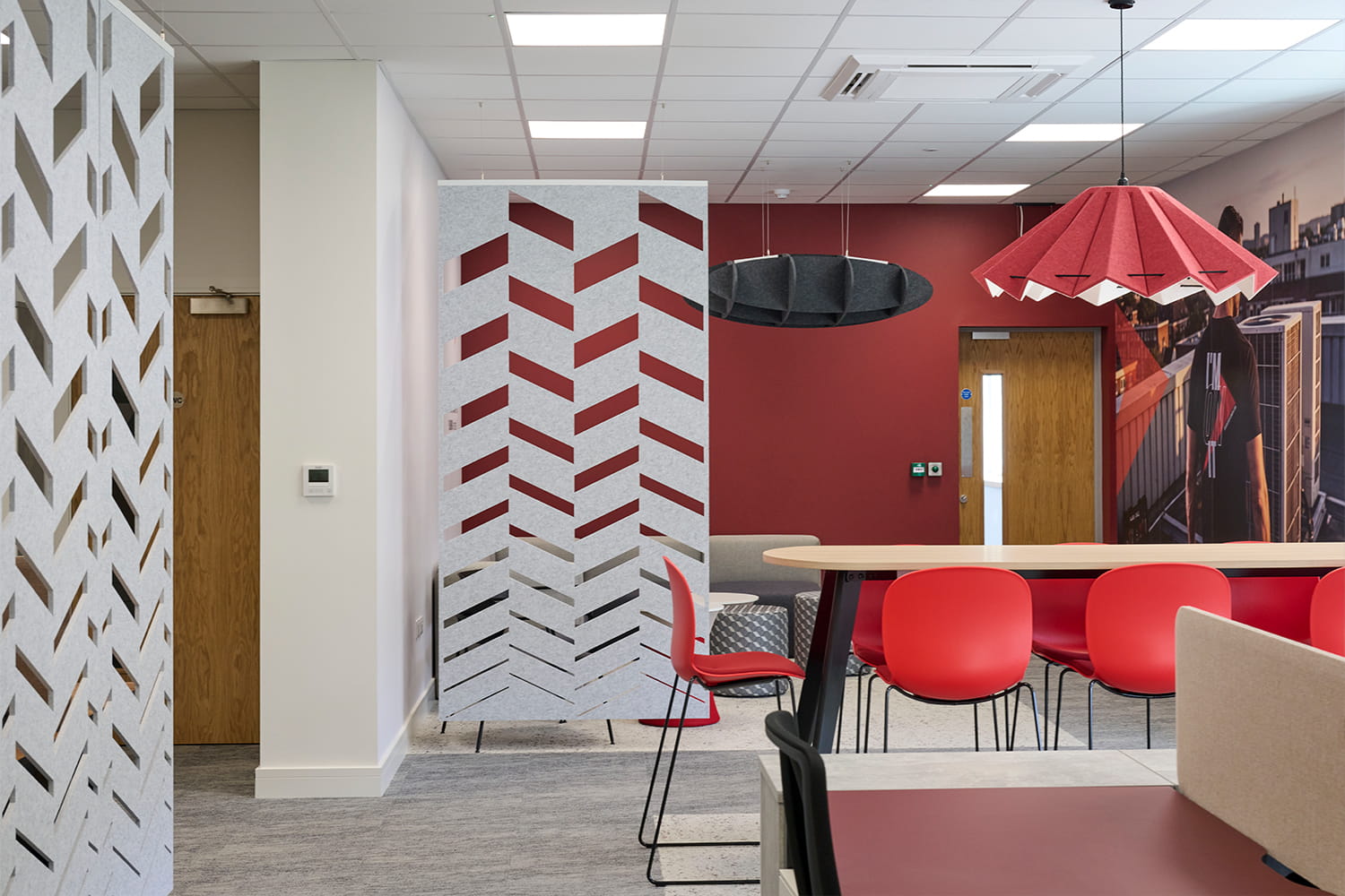 Branded office seating and wall graphics at DiversiTech International’s Nottingham headquarters