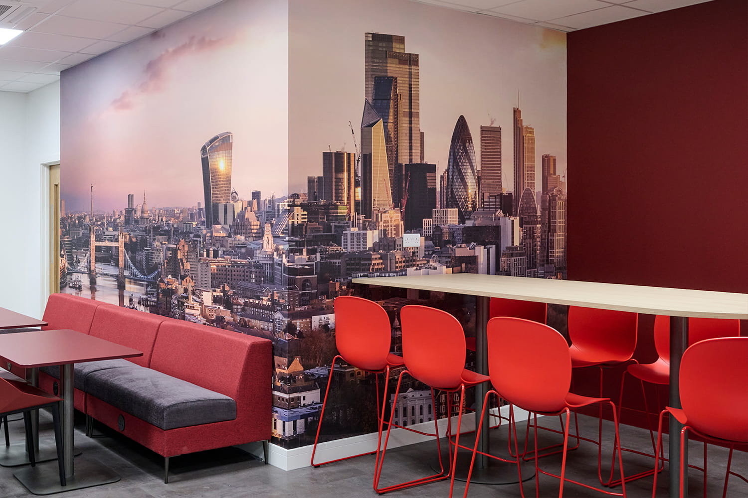 warehouse teapoint wall graphics and seating