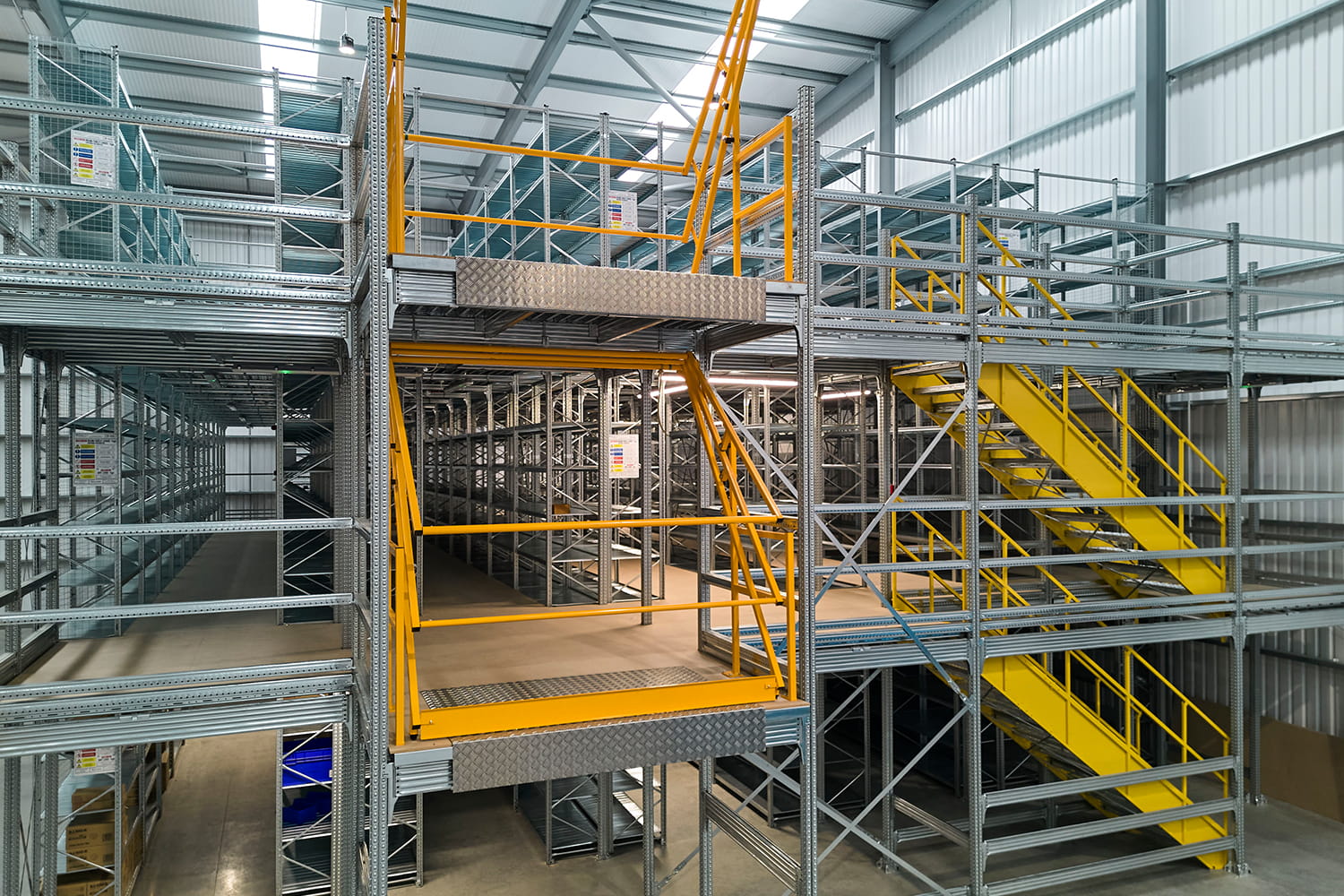 Three-tier industrial shelving system installed at DiversiTech International’s Nottingham warehouse